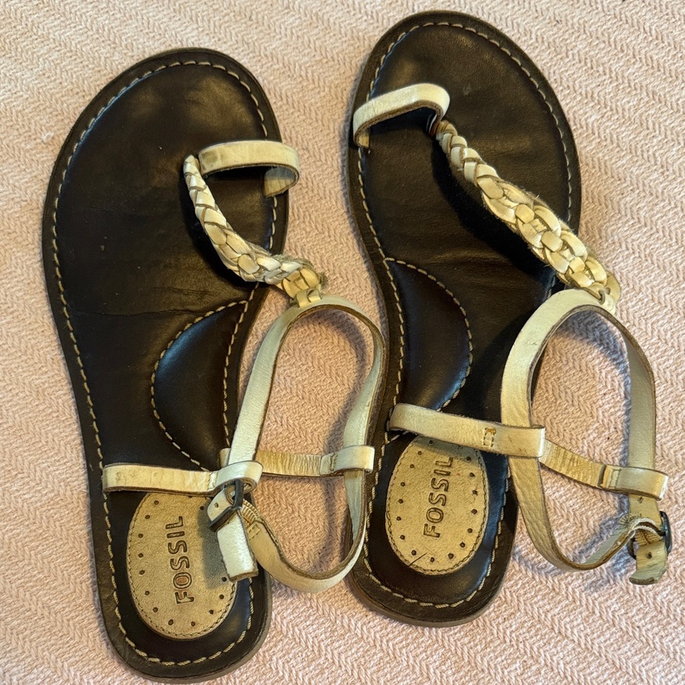 Fossil Black and Tan Braided Sandals